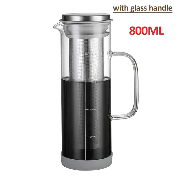 800ml Airtight Glass Cold Brew Coffee Maker - Ideal for Iced Coffee, Lemonade, Tea, and Other Beverages