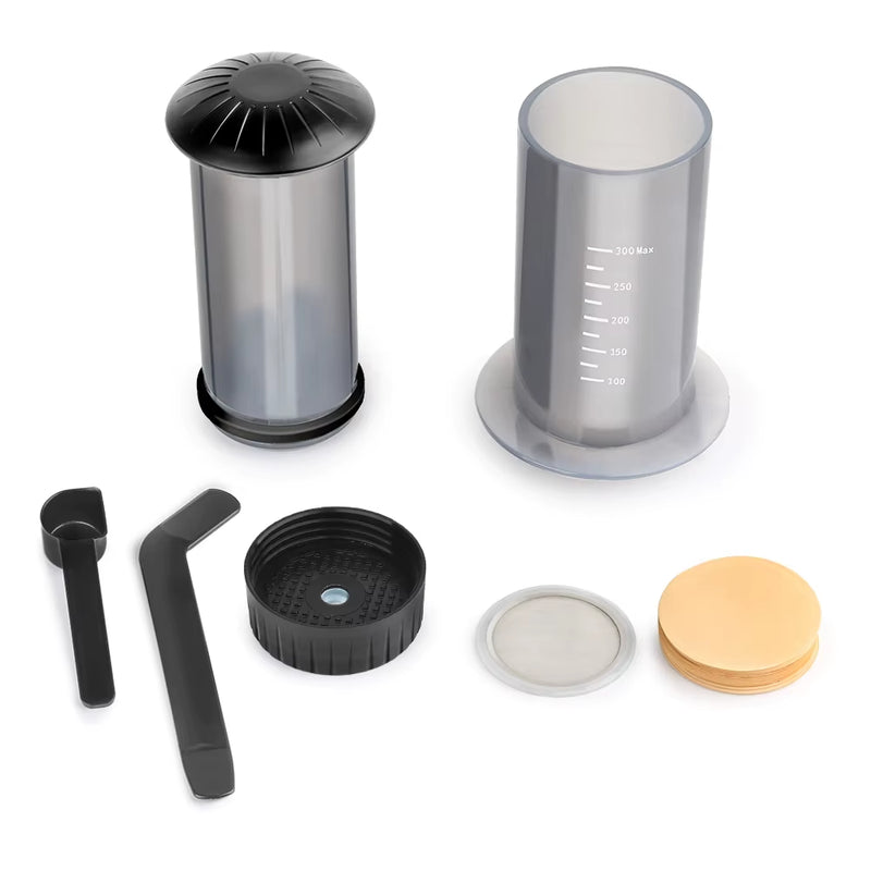 Portable 300ml AeroPress Coffee Maker Set – Includes Grinder & Filter Kit
