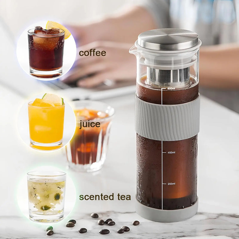 800ml Airtight Glass Cold Brew Coffee Maker - Ideal for Iced Coffee, Lemonade, Tea, and Other Beverages