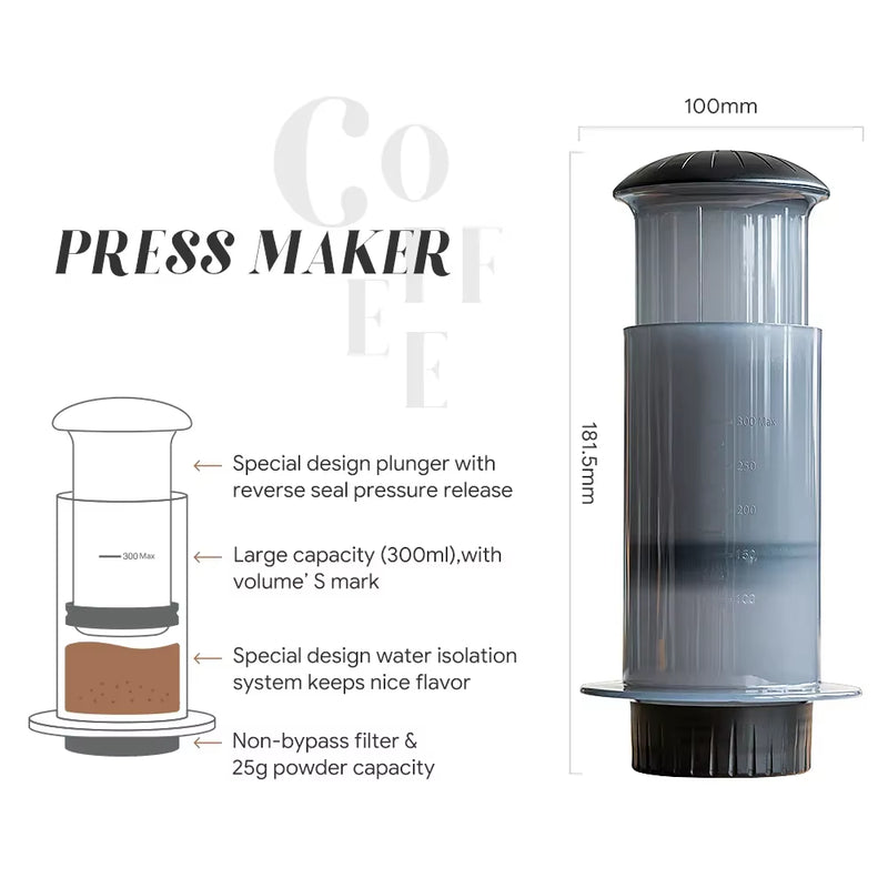 Portable 300ml AeroPress Coffee Maker Set – Includes Grinder & Filter Kit
