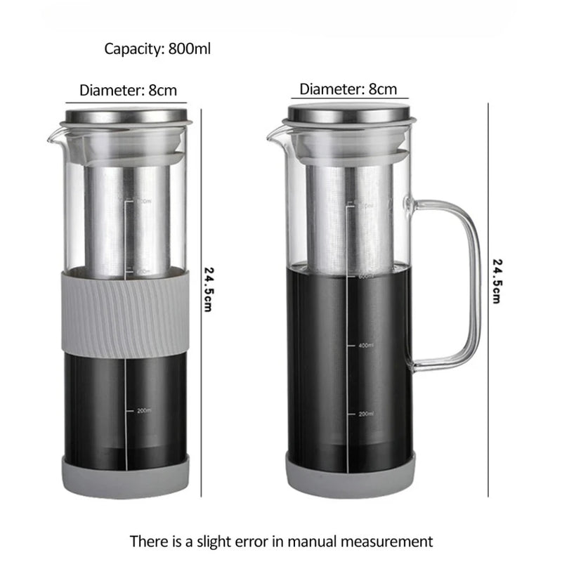 800ml Airtight Glass Cold Brew Coffee Maker - Ideal for Iced Coffee, Lemonade, Tea, and Other Beverages