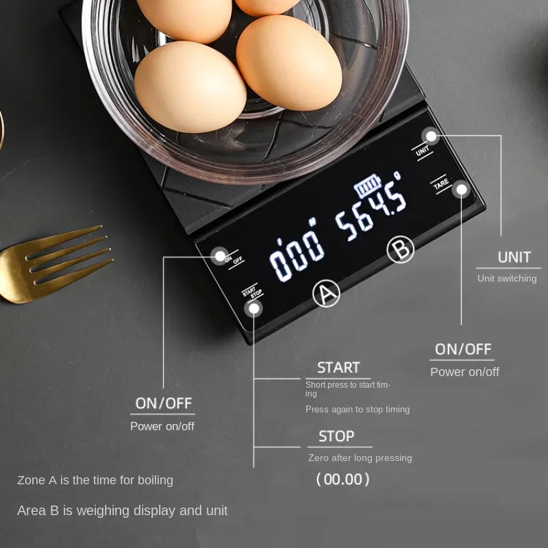 USB Rechargeable Kitchen Coffee Scale with Timer and LED Display - Digital Oz/Ib/G Electronic Food Scale for Household Use