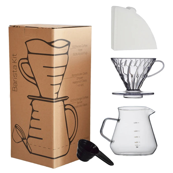 Elevate Your Coffee Experience with the Professional Pour Over Coffee Dripper Set – Complete with 600ml Glass Server, V02 Funnel, Drip Maker, Brew Cup, and Filter Papers