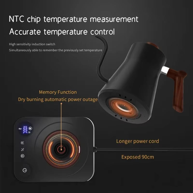 Electric Gooseneck Kettle 900ML - Precision Temperature Control Coffee Pot with Rapid Heating Capability (110V/220V)
