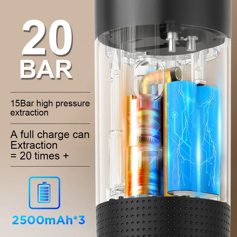 Portable Wireless Electric Espresso Coffee Maker for Car and Home - 3-in-1 Capsule and Ground Coffee Travel Machine