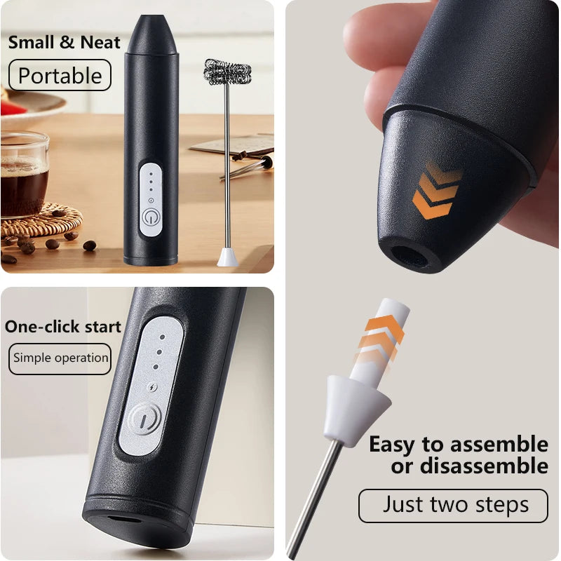 Elevate Your Coffee Experience with the Electric Coffee Frother and Milk Whisk - Mini USB Rechargeable Handheld Blender with Three Speed Settings for Perfect Espresso Creations