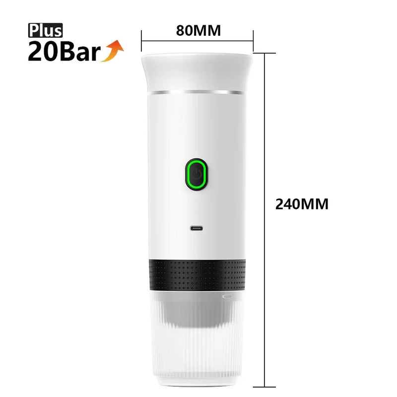 Portable Wireless Electric Espresso Coffee Maker for Car and Home - 3-in-1 Capsule and Ground Coffee Travel Machine