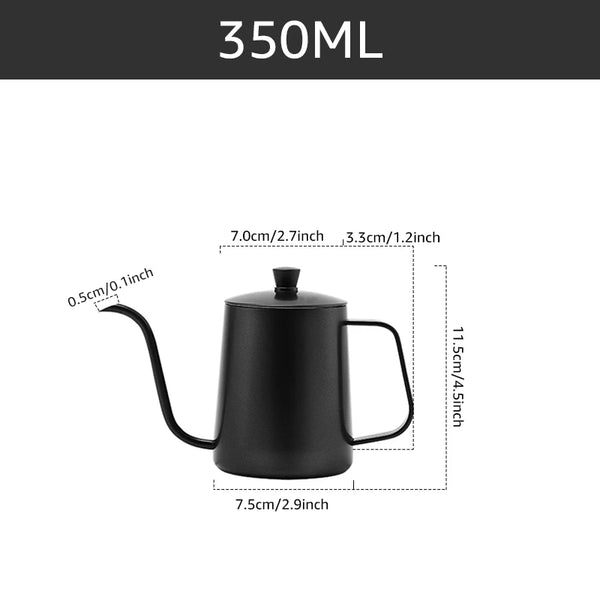 Stainless Steel Gooseneck Pour Over Coffee Kettle - 350/600ML Capacity with Precision Long Narrow Spout