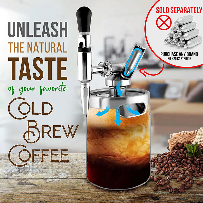 Nitro Cold Brew Coffee Maker - Premium 64oz & 128oz Dispenser System with PRV Kit and Stout Creamer Faucet for the Ultimate Coffee Experience