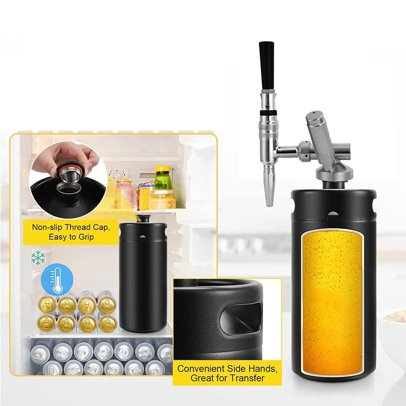 Nitro Cold Brew Coffee Maker with Homebrew Keg and Stout Creamer Faucet - 2L Coffee Dispensing System for Aficionados