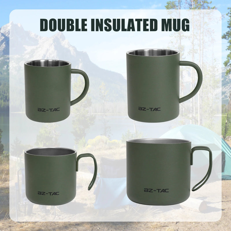  Rugged Steel Coffee Mug – Insulated & Matte Green for Outdoor Adventures (300ml / 450ml)