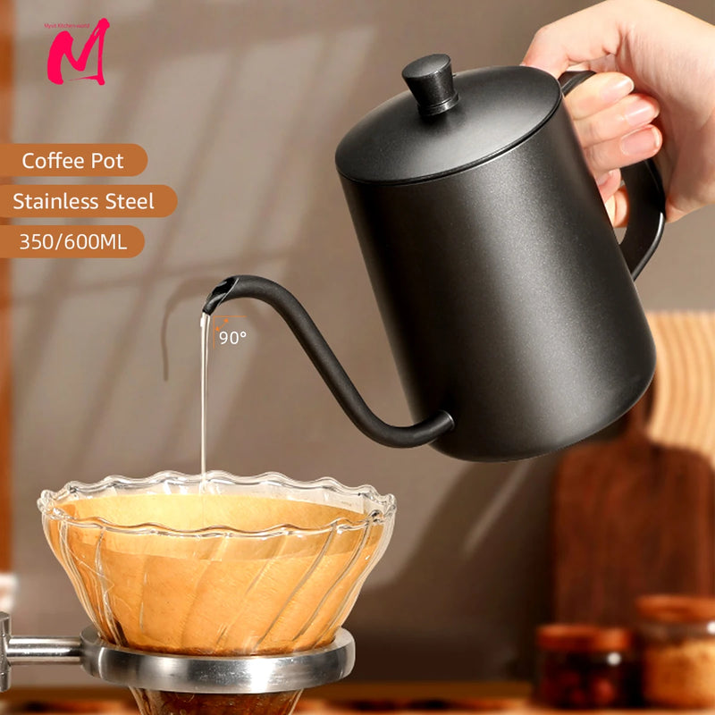 Stainless Steel Gooseneck Pour Over Coffee Kettle - 350/600ML Capacity with Precision Long Narrow Spout