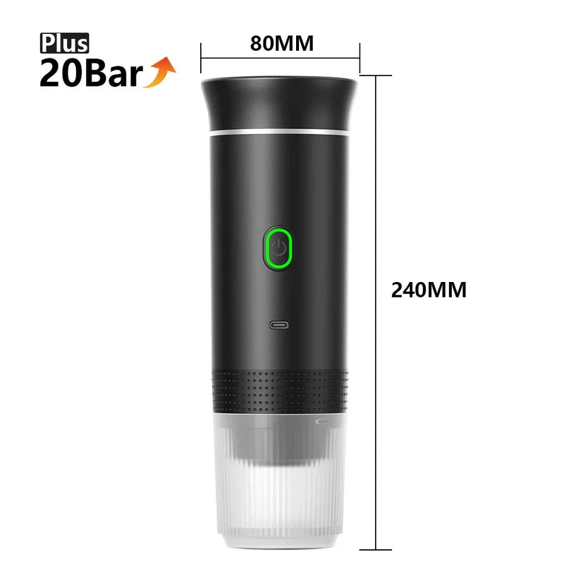 Portable Wireless Electric Espresso Coffee Maker for Car and Home - 3-in-1 Capsule and Ground Coffee Travel Machine