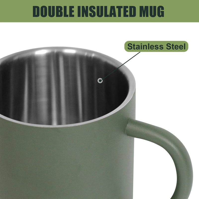  Rugged Steel Coffee Mug – Insulated & Matte Green for Outdoor Adventures (300ml / 450ml)