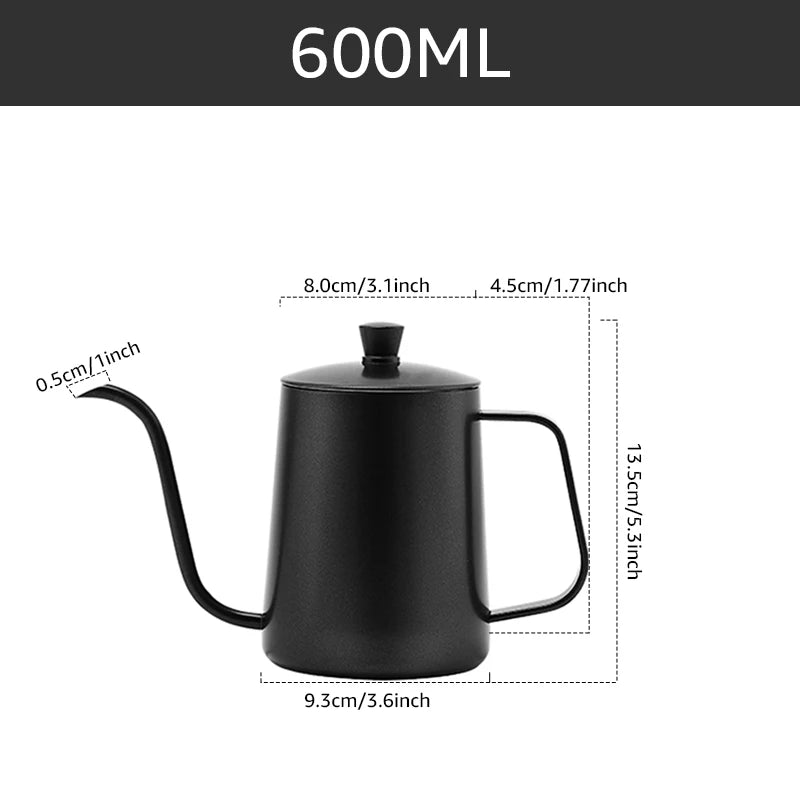 Stainless Steel Gooseneck Pour Over Coffee Kettle - 350/600ML Capacity with Precision Long Narrow Spout