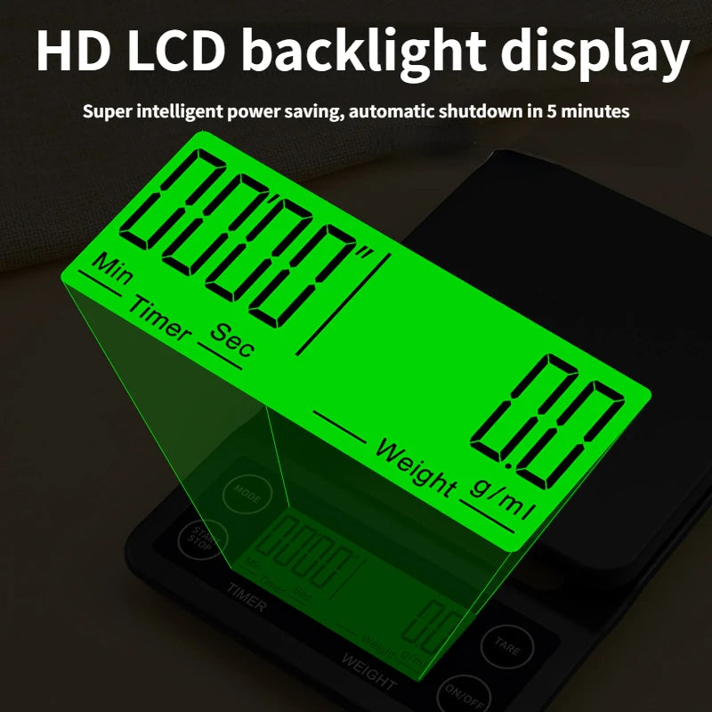 Precision Digital Coffee Scale with Integrated Timer - 0.1g Accuracy and LED Display for Perfect Brewing