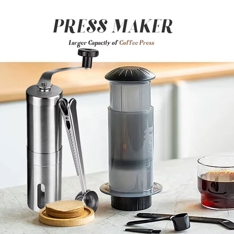 Portable 300ml AeroPress Coffee Maker Set – Includes Grinder & Filter Kit