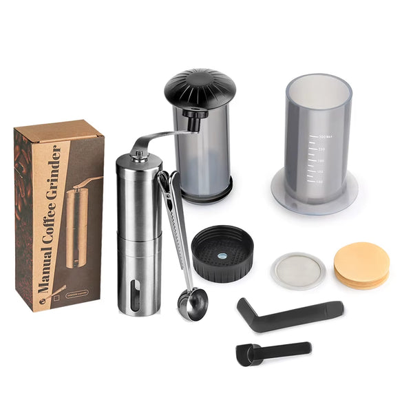 Portable 300ml AeroPress Coffee Maker Set – Includes Grinder & Filter Kit