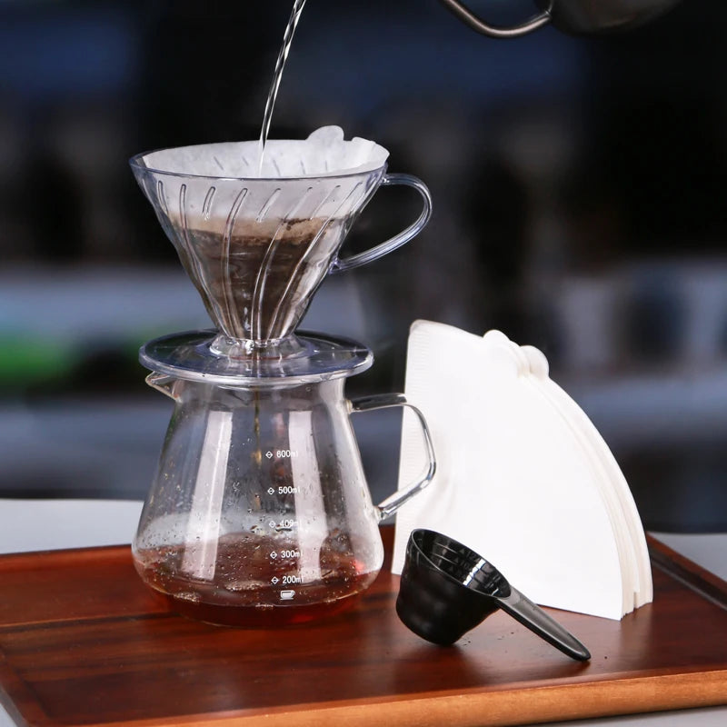 Elevate Your Coffee Experience with the Professional Pour Over Coffee Dripper Set – Complete with 600ml Glass Server, V02 Funnel, Drip Maker, Brew Cup, and Filter Papers
