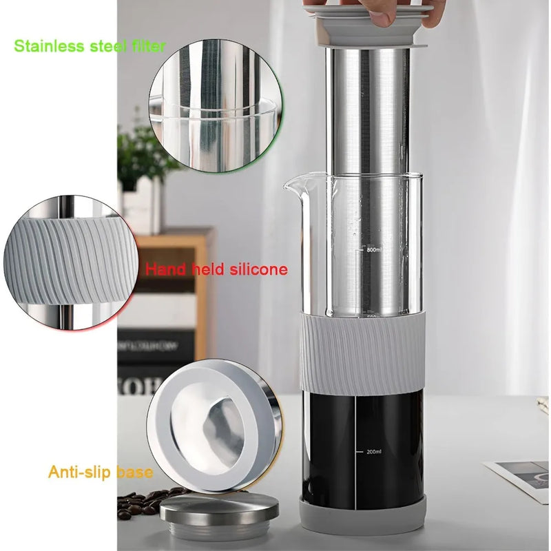 800ml Airtight Glass Cold Brew Coffee Maker - Ideal for Iced Coffee, Lemonade, Tea, and Other Beverages